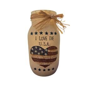 Patriotic Americana "I Love the USA" Heart Jar Figurine